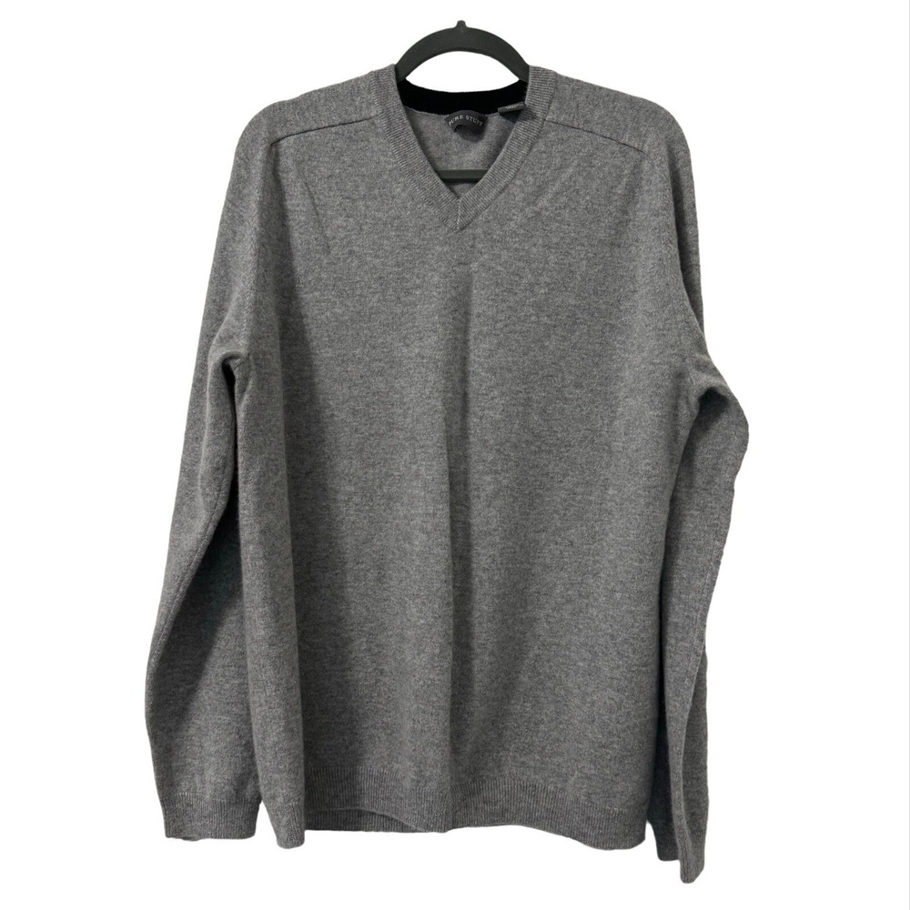 Pure Stuff 100% Cashmere‎ Sweater Mens XL Grey V Neck Minimalist Modern